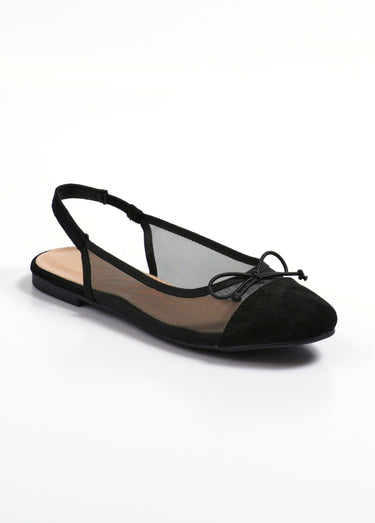 Ballerines plates en résille talon ouvert Noir
