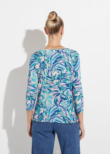 T-shirt col rond manches 3/4 imprimé Imprime/Bleu