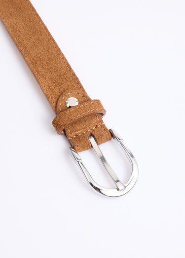 Ceinture fine cuir suédé boucle arrondie Camel