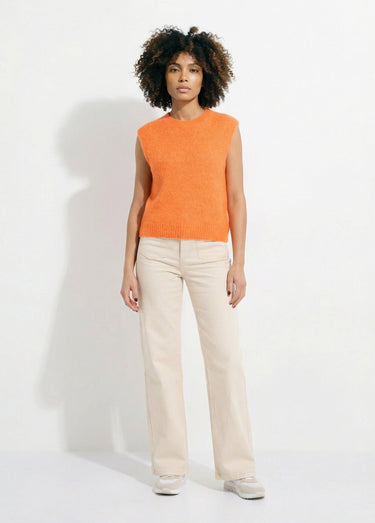 Pull sans manches en maille avec laine Orange Vif