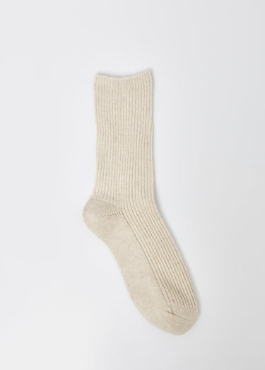 Chaussettes avec laine et à fines cotes Beige