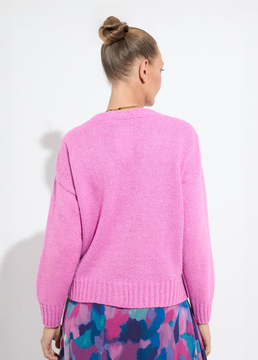Gilet col V boutonné mélange mohair Magenta