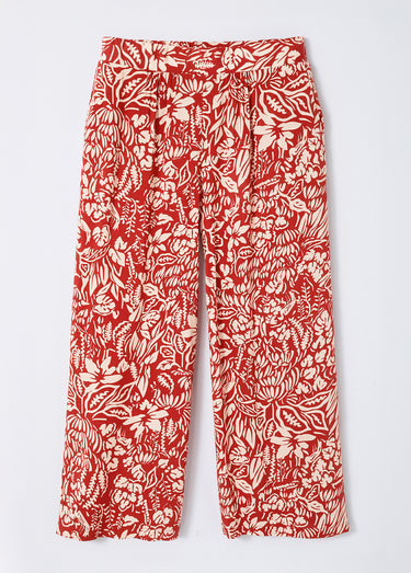 Pantalon large taille élastiquée fleuri ou uni Tomette/Ecru