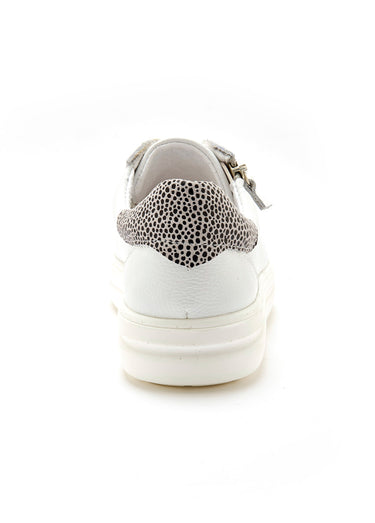 Baskets cuir lacets et zip, détail talon Blanc