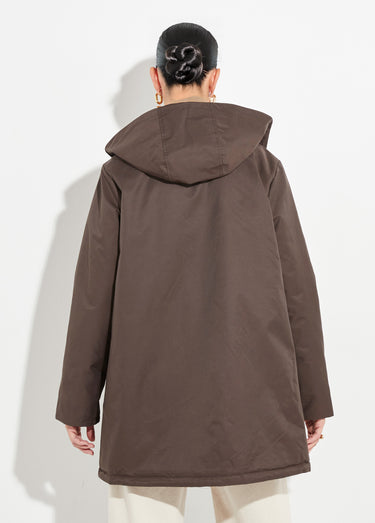 Parka déperlante longue avec col velours Chocolat/Camel