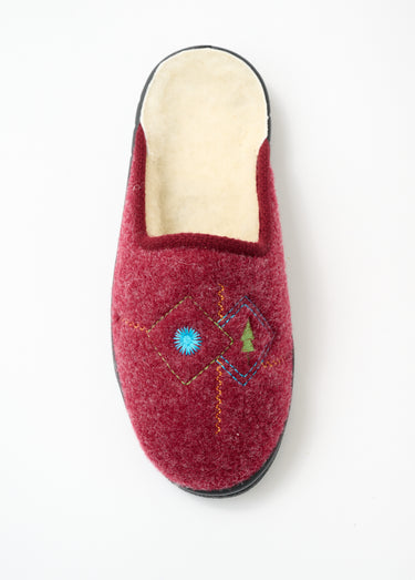 Chaussons mules largeur confort brodés fourrés Bordeaux