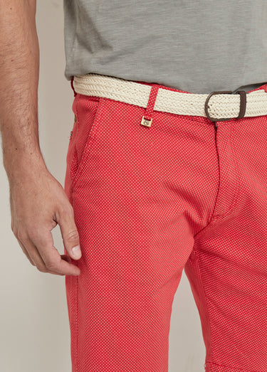 Bermuda petits motifs à revers + ceinture Rouge