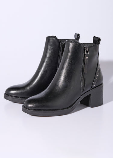 Boots zippées à talon détails cloutés Noir