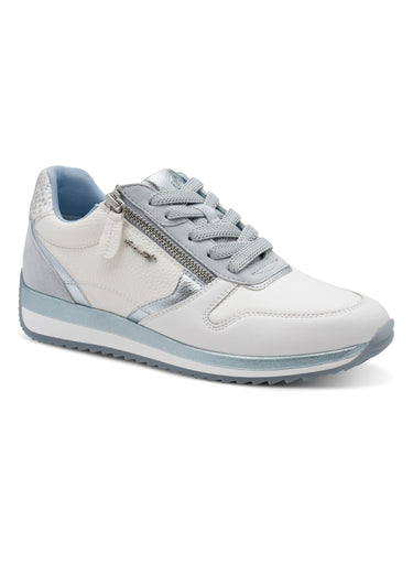 Sneakers cuir lisse, détails métallisés Blanc/Bleu
