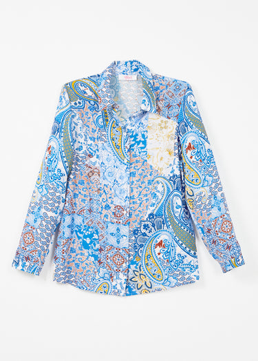 Chemisier boutonné long imprimé cachemire fluide Imprime/Bleu