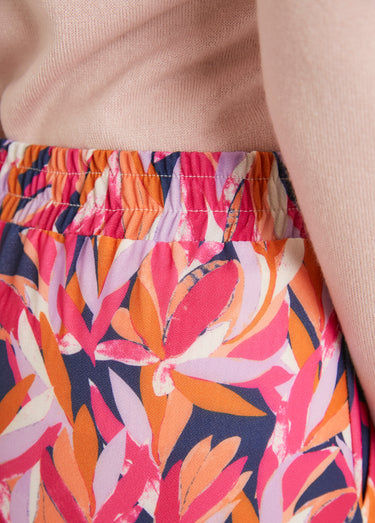 Pantalon large taille élastiquée feuillage Marine/Rose