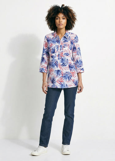 Chemisier boutonné long coton imprimé Imprime/Bleu
