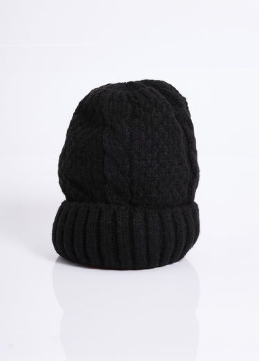 Bonnet en maille intérieur sherpa Noir
