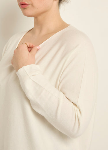 Pull tunique emmanchures descendues en maille Blanc