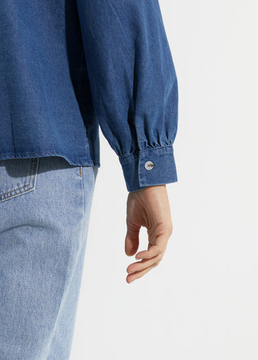 Chemise en jean bohème plissée Bleu Stone