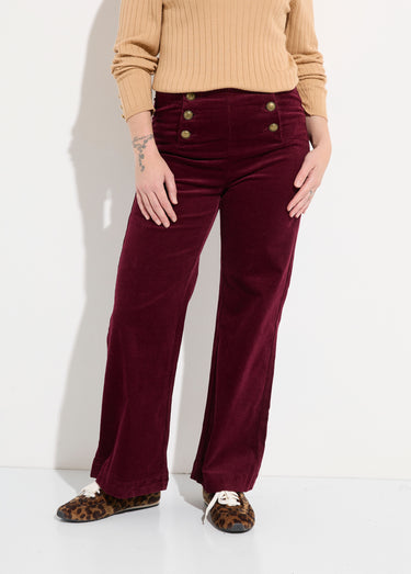 Pantalon à pont en velours coupe flare Bordeaux