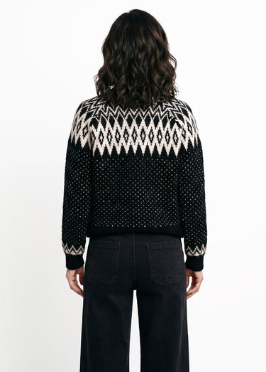 Gilet chaud boutonné jacquard graphique Noir/Ecru
