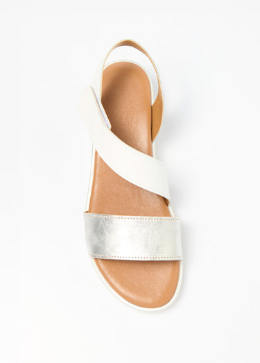 Sandales cuir grande largeur compensées scratchées Blanc
