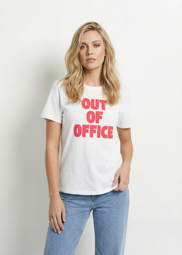 T-shirt fun inscription Out of office Blanc/Rouge