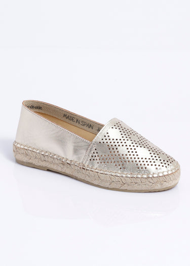 Espadrilles plates cuir perforé semelles corde Dore