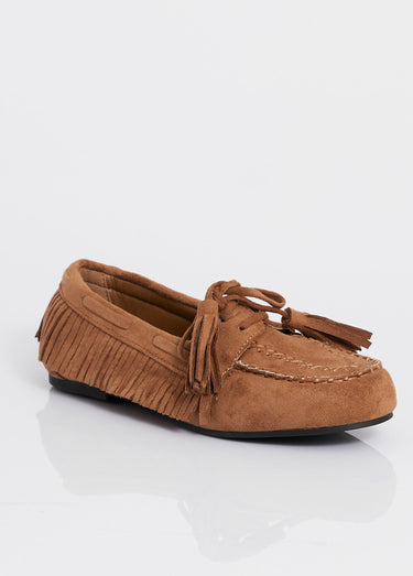 Mocassins avec franges et nœud pompons Camel