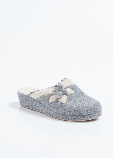 Chaussons mules en feutre, détail fleur Gris