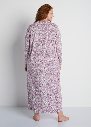 Chemise de nuit longue imprimée coton Imprime Prune