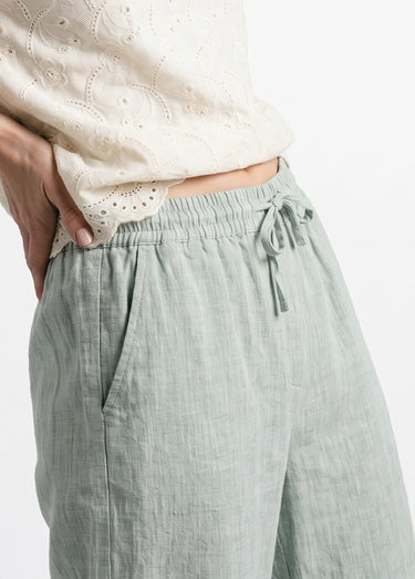 Pantalon large chiné élastiqué avec lin Vert