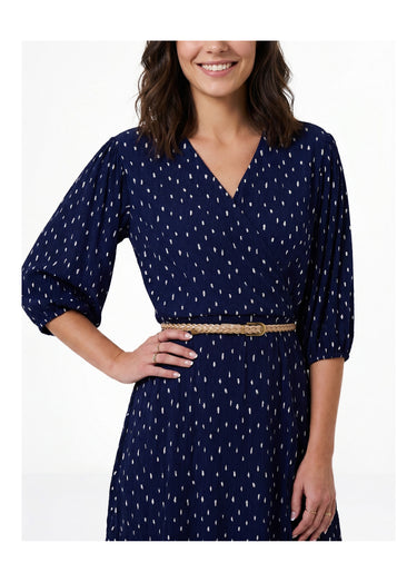 Robe courte cache-coeur imprimé pois Marine / Blanc