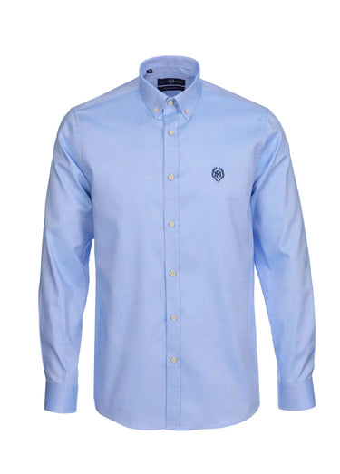 Chemise unie manches longues col boutonné Bleu
