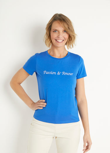 T-shirt à message manches courtes Bleu