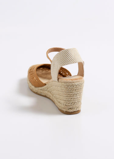 Espadrilles compensées fleurs ajourées Camel