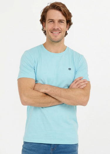 T-shirt col rond brodé manches courtes Bleu Ciel