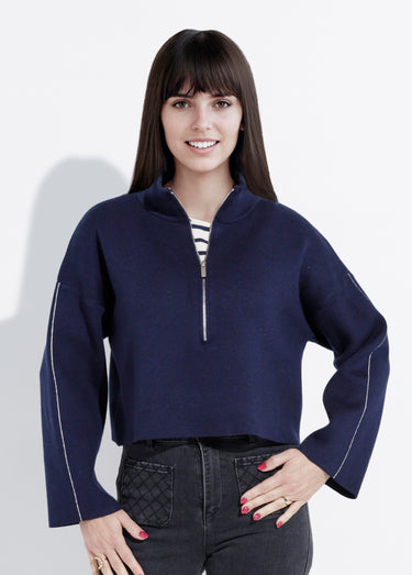Pull court avec col montant zippé Marine