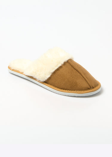 Chaussons fourrés bord fourrure et suédine Camel