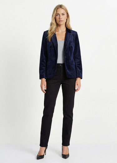Veste blazer droite velours uni col tailleur Marine