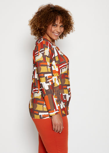 T-shirt maille douce imprimé géométrique Marron/Miel