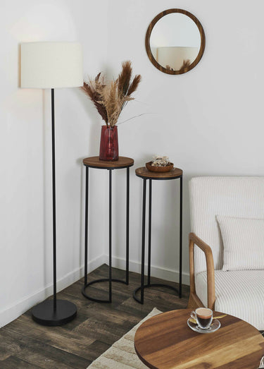 Sellettes métal et plateau aspect acacia Marron/Noir