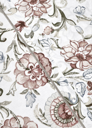 Parure de lit 4 pièces avec drap plat, camélias Gris