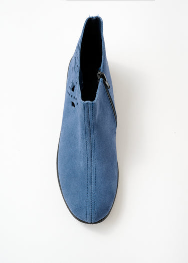 Boots largeur confort zippées cuir velours Indigo