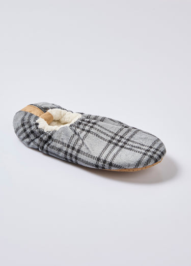 Chaussons chauds fourrés sherpa Carreaux Gris