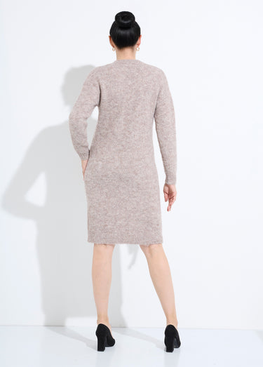 Robe pull col rond motifs animaliers en sequins Beige/Noir