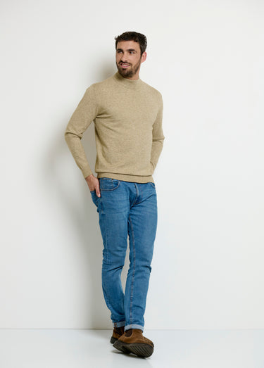 Pull chiné col montant fines côtes Beige