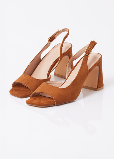 Escarpins bout ouvert, découpe féminine Camel velours