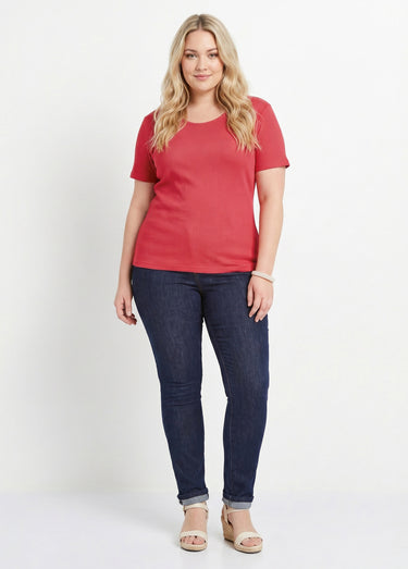 T-shirt coton côtelé col rond Griotte