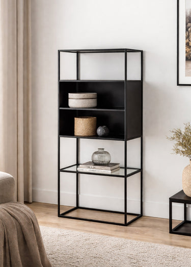 Etagère métal mat 2 niches + 1 tablette Noir