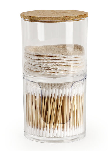 Distributeur coton tiges + disques coton Transparent / Bambou