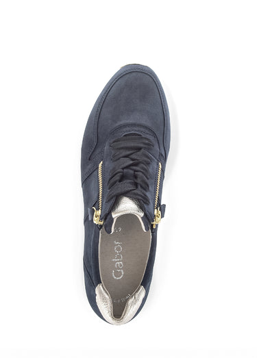 Baskets sportwear en cuir, lacets et zips Bleu