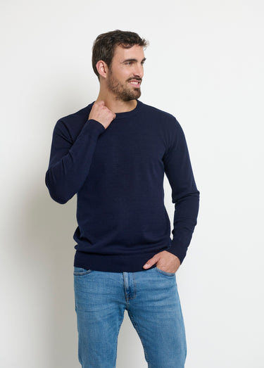 Pull col rond homme maille fine jauge Marine