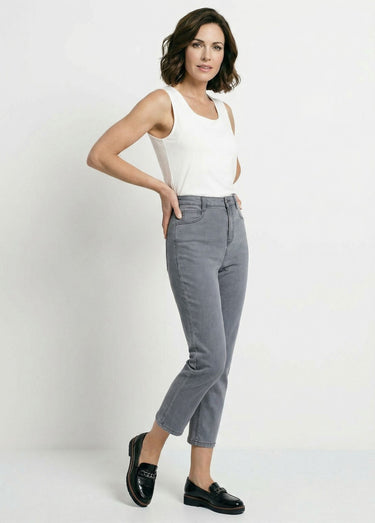 Jean droit taille haute 7/8 stretch Gris